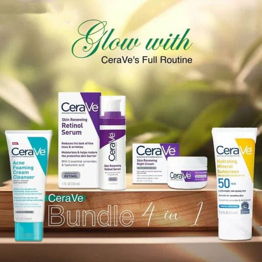 Cerave 4 In 1 Skincare Kit Night Cream, Sunblock, Cleanser & Serum For Radiant Skin Pakzon 